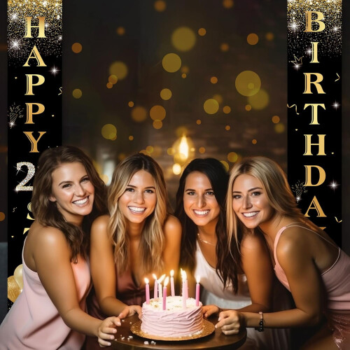 Placa de aniversário de 21 anos para varanda, preta e dourada, 1 peça 1
