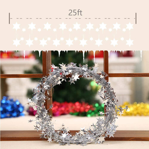 Star Garland Tinsel Wire 25 Ft Silver 2 Pack 2
