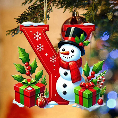 Christmas Snowman Ornament with Initial Letter, Red, 26 pcs 2