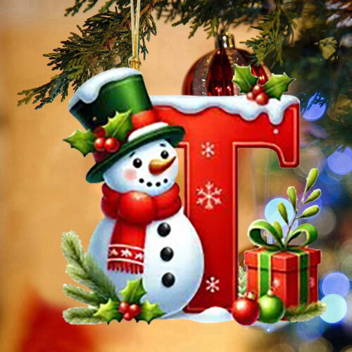 Snowman Initial Letter Ornament Red Christmas Tree Decor 2