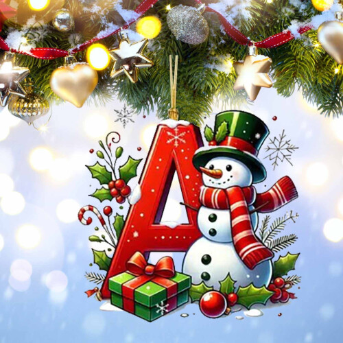 Christmas Snowman Ornament Red Personalized 26 2