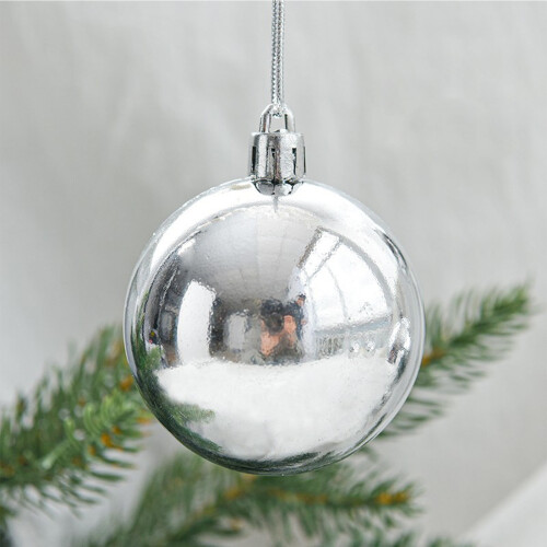 Christmas Tree Ball Pendant Silver Plastic 6 pcs 1