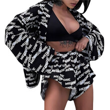 Ensemble Pyjama Ample Imprimé pour Femme, Décontracté, à Lacets, Manches Longues, Short Taille Haute, Vêtements de Maison Lettres Noires S