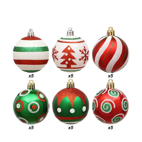 Boules de Noël décoratives rouges et vertes (30 pièces) 2