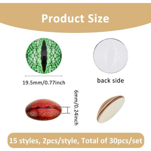 30 stk. selvlysende glass-cabochonøyne 19,5 mm 1