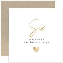 Old English Co. Six Years Down Forever To Go Wedding Anniversary Card for Husband or Wife - Special Gold Foil 6th Anniversary Celebration Card - Suga