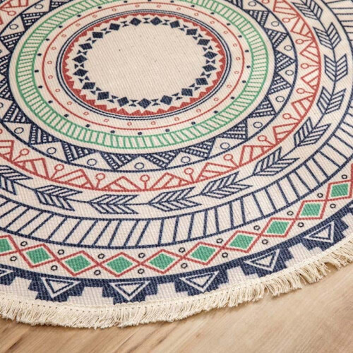 Runder Baumwollteppich im Boho-Mandala-Stil, 90 cm 1