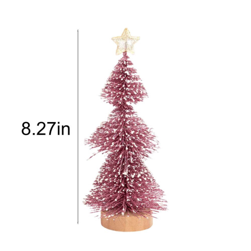 Miniature Christmas Tree Pink with Snow and Wood Base 2