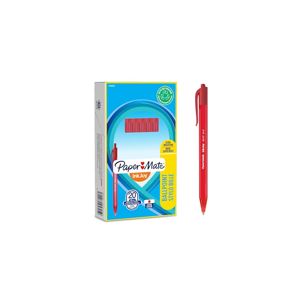 Paper Mate Inkjoy 100Rt Retractable Ballpoint Pens | Medium Point (1.0Mm) | | 20 Count Red