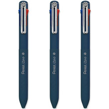 Pentel iZee 4 Colour Ballpoint Pen - Deep Blue Barrel - Multi Ink - Black, Blue, Red & Green Ink - Pack of 3