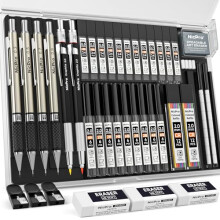 Nicpro 37PCS Art Mechanical Pencil Set, 4 PCS Metal Drafting Pencil 0.3mm & 0.5 mm & 0.7 mm & 0.9 mm & 2 PCS 2mm Lead Holder (6B 4B 2B HB 2H 4H) For
