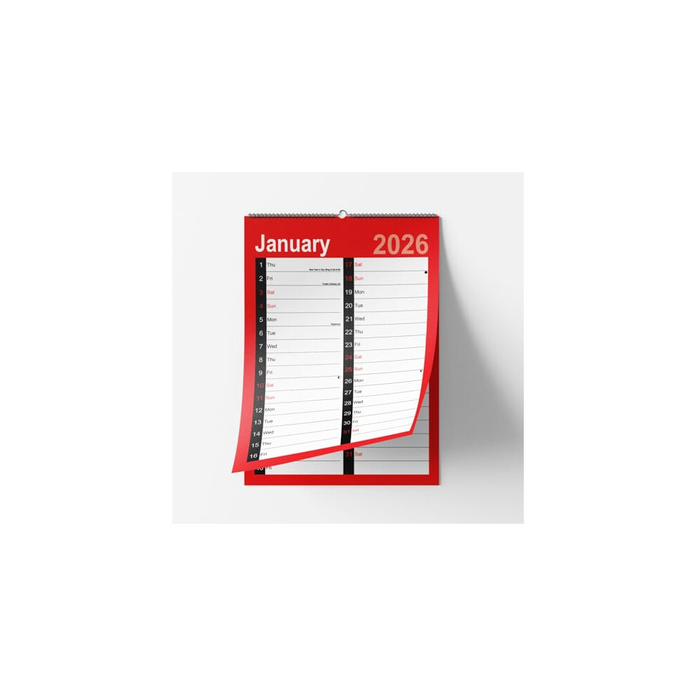 2026 Wall Calendar A4 Month To View A4 And 2026 Wall Planner Calendar Monthly Office School Red/Black Cuchi Muchi