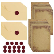AOOSU 48 Pcs Vintage Writing Paper and Envelopes, Letter Writing Set with 16 Vintage Envelopes,16 B6 Letter Paper, 16 Wax Seal Stickers for Birthday