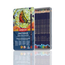 Derwent Inktense Permanent Watercolour Pencils, Set of 12 in a Tin, 4mm Premium Core, Water-Soluble, Ideal for Colouring, Painting and Crafting, Prof