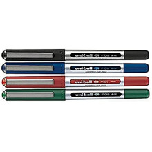 uni-ball UB-150E Liquid Ink Rollerball Pen - Fine 0.5mm Tip - Black, Blue, Green, Red - Pack of 4