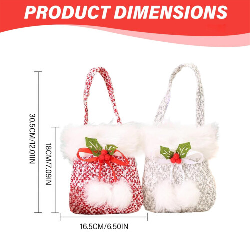 Red and Gray Santa Gift Bag Flannel Reusable with Handle 1