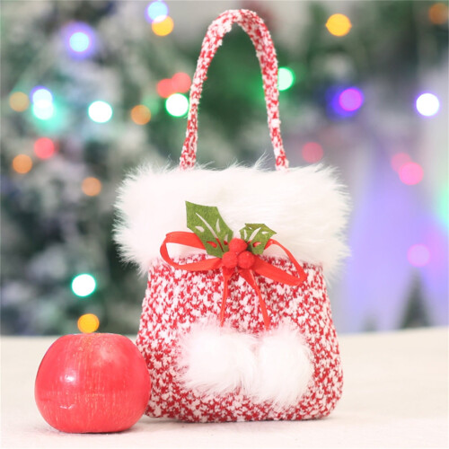 Red and Gray Santa Gift Bag Flannel Reusable with Handle 2