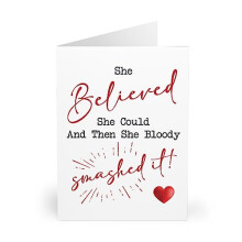Empowering Greeting Card - 'She Believed She Could and Then She Smashed It!' - Motivational Achievement Card with Red Heart - Inspirational Congratul