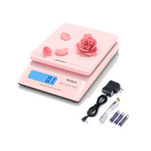 MUNBYN Shipping Scale, Accurate 30kg 66lb/0.1oz Postal Scale, with Pink Style, Hold/Tear/PCS Function, Auto-Off, Battery & AC Adapter, Back-Lit LCD D