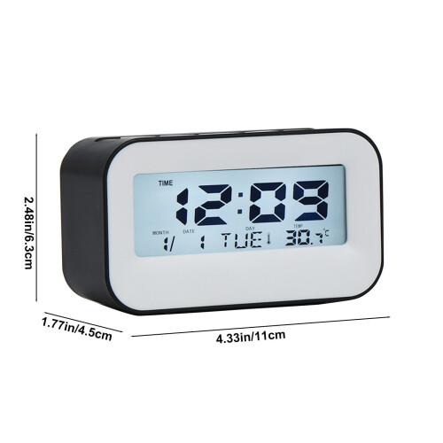 Black Digital Alarm Clock with White Backlight 2