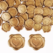 CoKeeSun 50Pcs Wax Seal Stickers Gold, Envelope Seal Stickers, Adhesive Dots, Heart Embossed Vintage Wedding Invitation stickers for Birthday Bridal