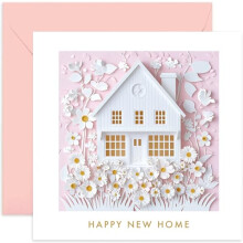 Premium New Home Card - Non 3D Design - Cute Floral Design - Pink Housewarming Card for Couple - For Him or Her - Beautiful Charming Design for Son D