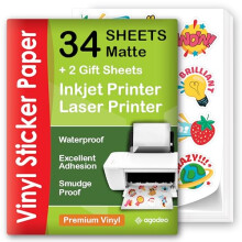 Premium Printable Vinyl Sticker Paper - 34 Sheets - A4 - Matte - Waterproof - Laser & Inkjet Printable Vinyl Sticker Paper - Printable Sticker Paper