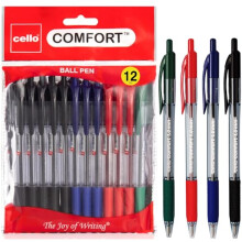 Cello Assorted Coloured Ballpoint Pens - Premium Retractable Biro Pens with Ergonomic Grip, Medium Point 1.0mm, Pack of 12 - Ideal for Office, School