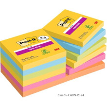 Post-it Super Sticky Notes Carnival Color Collection,Value Pack of 8 + 4 Free Pads, 90 Sheets per Pad, 76 mm x 76 mm, Yellow, Blue. Green, Pink - Ext