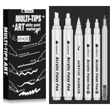 Aurobliss White Pen for Art 6pcs, Opaque White Paint Pen set with Brush Pen, Fineliner, chisel/medium/fine tip Acrylic Paint Pens for Black Paper Wri
