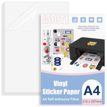 AOOTE Clear Sticker Printer Paper, 12 Sheets Printable Vinyl Stickers Paper, 297x210mm A4 Transparent Glossy Vinyl Sticker Paper for Laser, Use for O