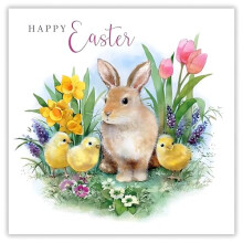 Noel Tatt Easter Greeting Cards Pack of 4 - Happy Easter Cards with Rabbit, Chicks and Spring Flowers Design - Cards for Women, Children