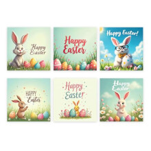Papa Prints 30 x Packs of Easter Cards (100 x 100 mm) Greeting Cards Multipack Happy Easter Cards for Kids with Envelopes