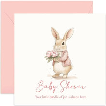 Baby Shower Greeting Card for Mummy To Be, Baby Girl Pink Bunny Rabbit Design - Cute and Adorable Maternity Gifts for Colleague - Best Wishes For Pre