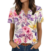 Womens Tops V Neck Short Sleeve Shirts Casual Blouse-Purple S