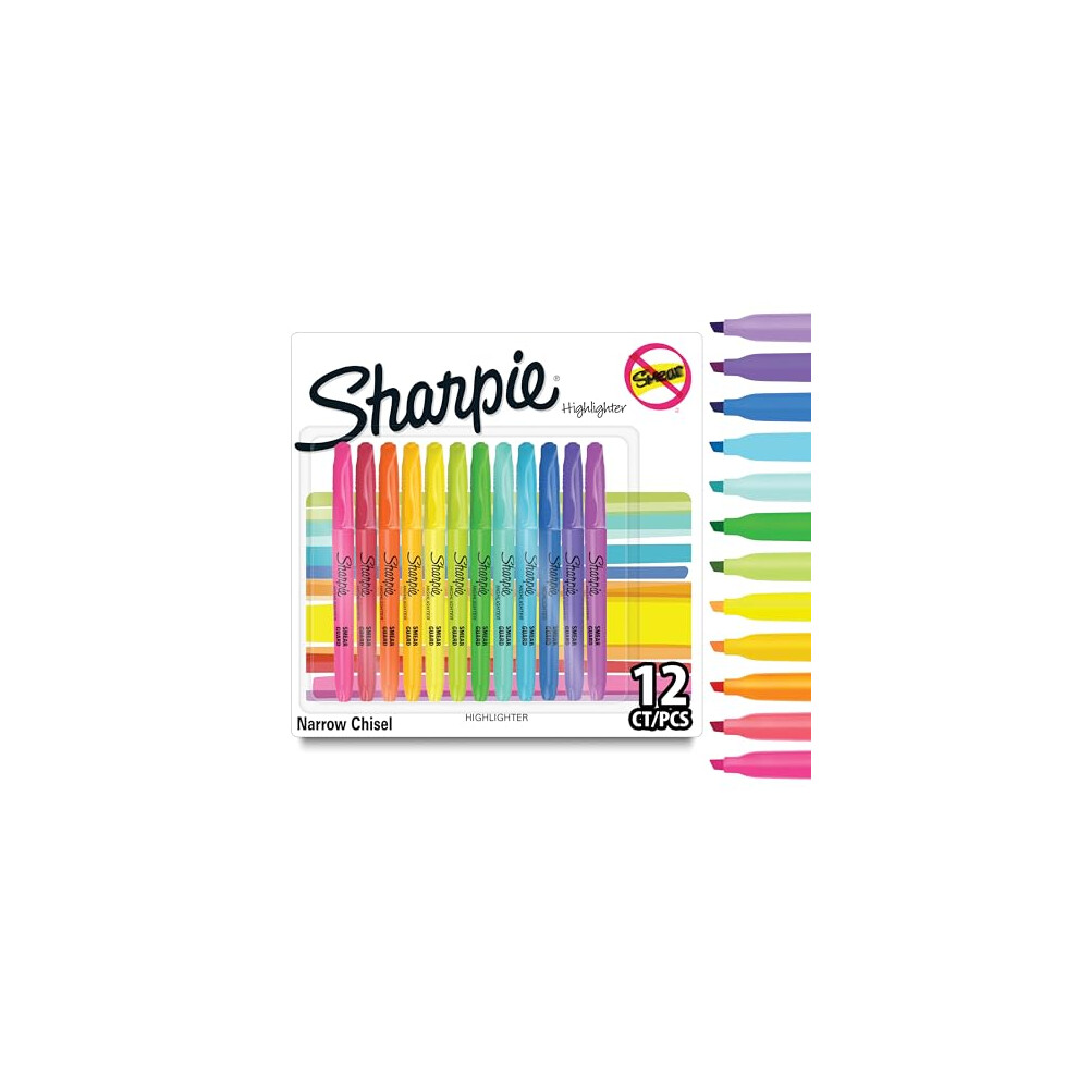 Sharpie Pocket Highlighters | Chisel Tip | Assorted Fluorescent Ink Colours | 12 Highlighter Pens