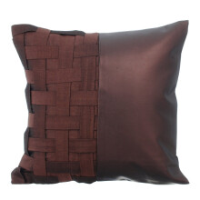 Taies d'oreiller marron, motif vannerie en similicuir 61 x 61 cm, carrées en soie unie, patchwork moderne - marron et demi
