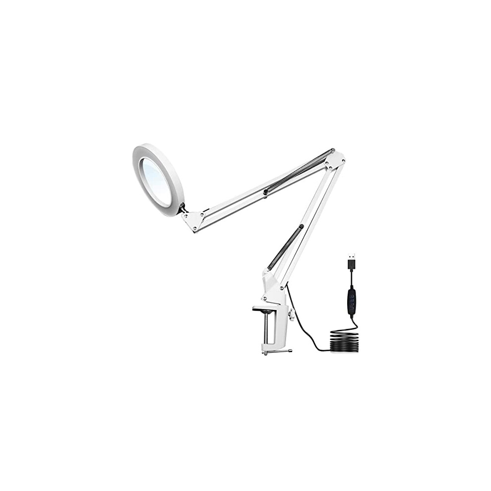 Ulable Led Magnifying Lamp, Adjustable 10X Magnifier Desk Lamp With 3 Colors 4.13" Diameter Glass Usb Magnifying Lamp With Adjustable Swivel Arm (White)