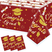 Graduation Table Cover Red Gold 54" x 108" 3 Pack