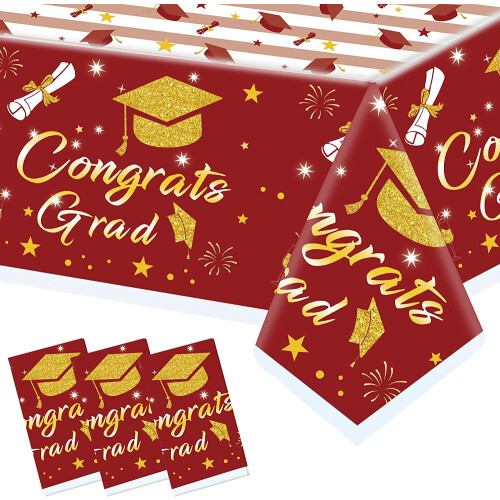 Graduation Table Cover Red Gold 54" x 108" 3 Pack