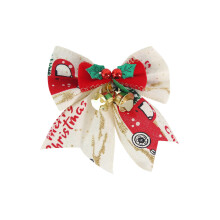 Christmas Bow Pendant with Bell, Beige Linen Decor