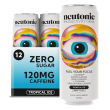 Neutonic Nootropic Productivity Energy Drink | Tropical Ice 12 Cans | 120mg Natural Caffeine, Zero Sugar | Support Energy, Mental Performance, Cognit