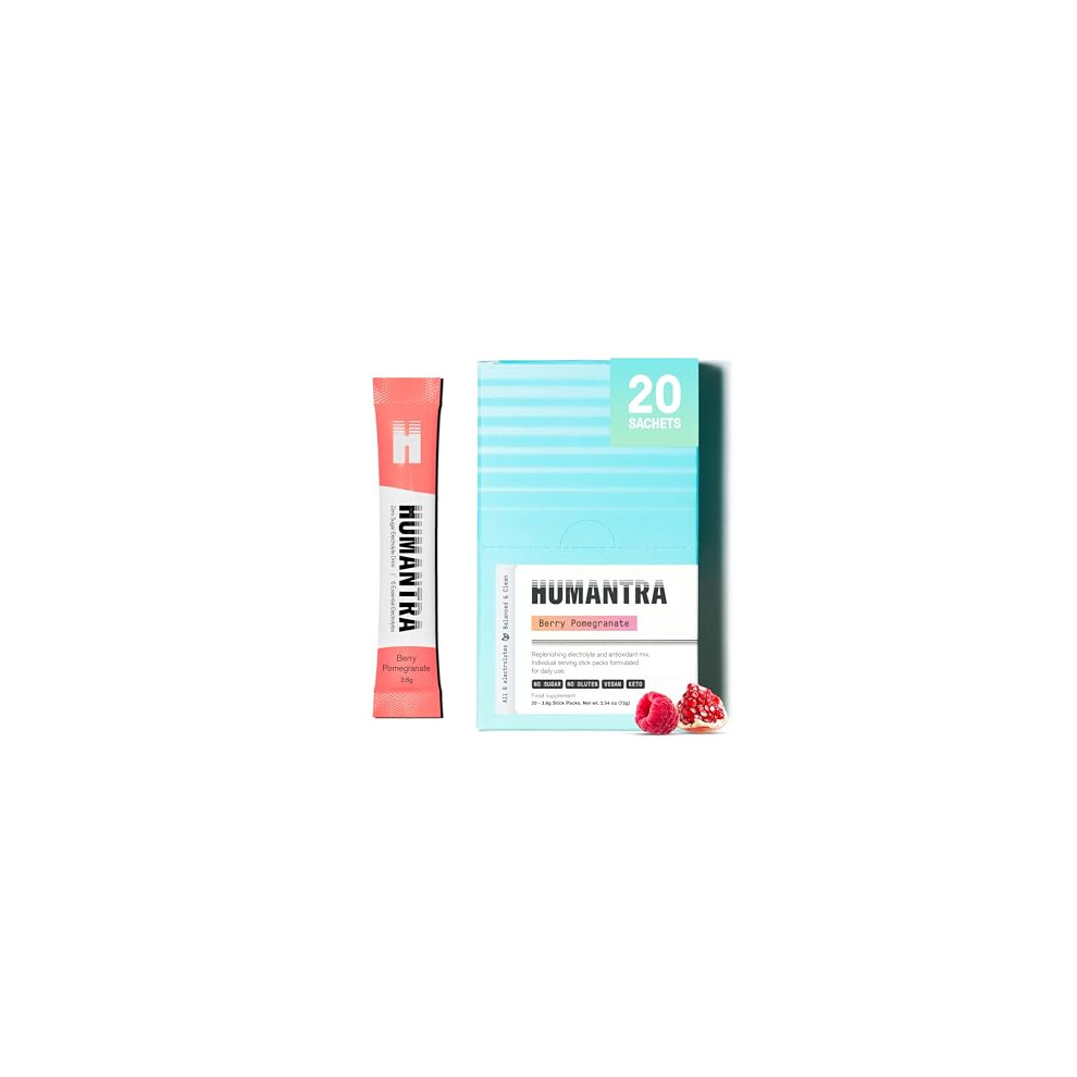 Humantra Electrolytes Powder Berry Pomegranate Flavor 20Ct Powdered Hydration Sachets Plantbased Electrolyte Powder With 6 Electrolytes Vegan Su