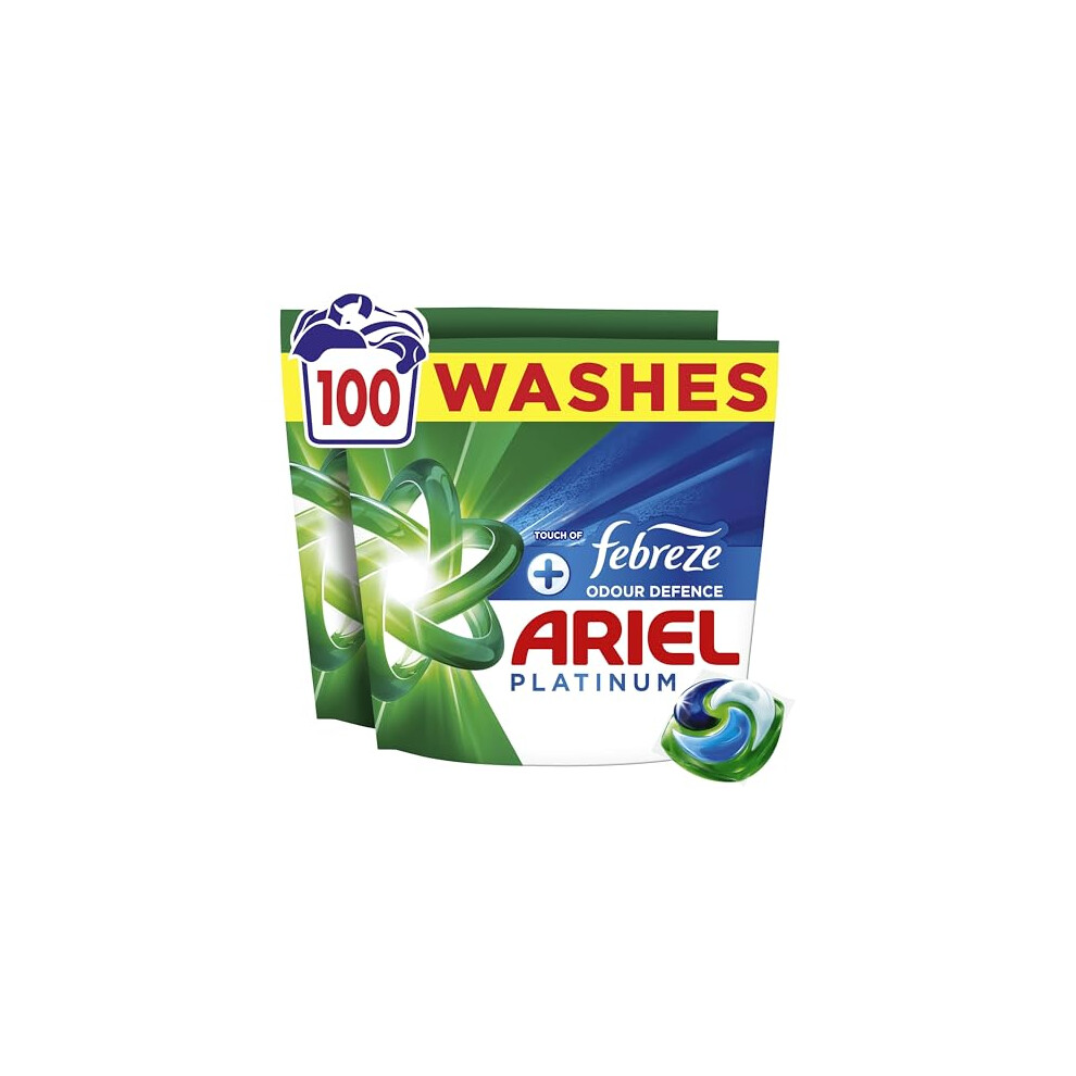 Ariel Platinum Pods Washing Liquid Laundry Detergent Capsules 100 Washes Touch Of Febreze Odour Defence Remove Even 7Day Sweat Odours