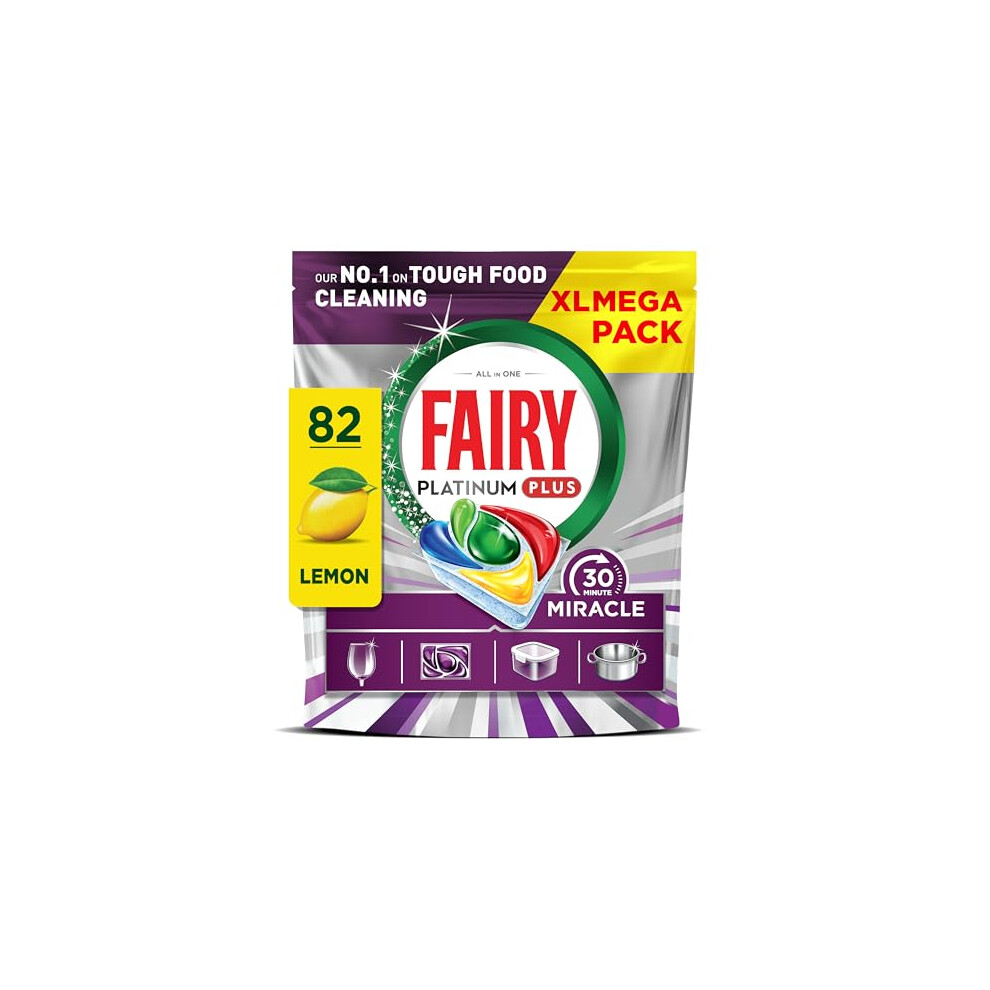 Fairy 30 Minute Miracle Platinum Plus Dishwasher Tablets, 82 Capsules, N.1 In Tough Food Cleaning, Dishwasher Cleaner