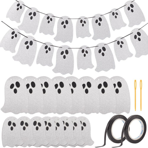 Halloween-Girlande mit silbernen Geistern, 8-teilig