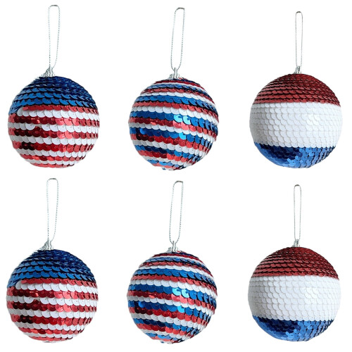 Patriotic Sequin Ball Ornaments 6pcs 1