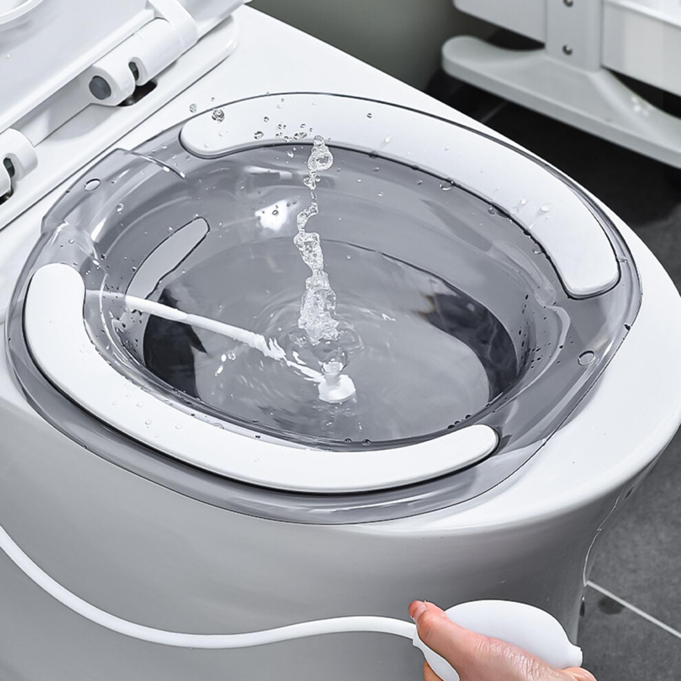 Gray Foldable Sitz Bath For Toilet With Flushing Hose, Postpartum Perineal Care Basin For Hemorrhoid Relief