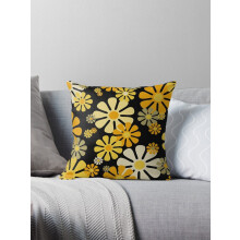 Retro kussenhoes met bloemenprint, zwart, 45x45 cm