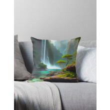 Capa de almofada com estampa de cachoeira mágica e montanhas